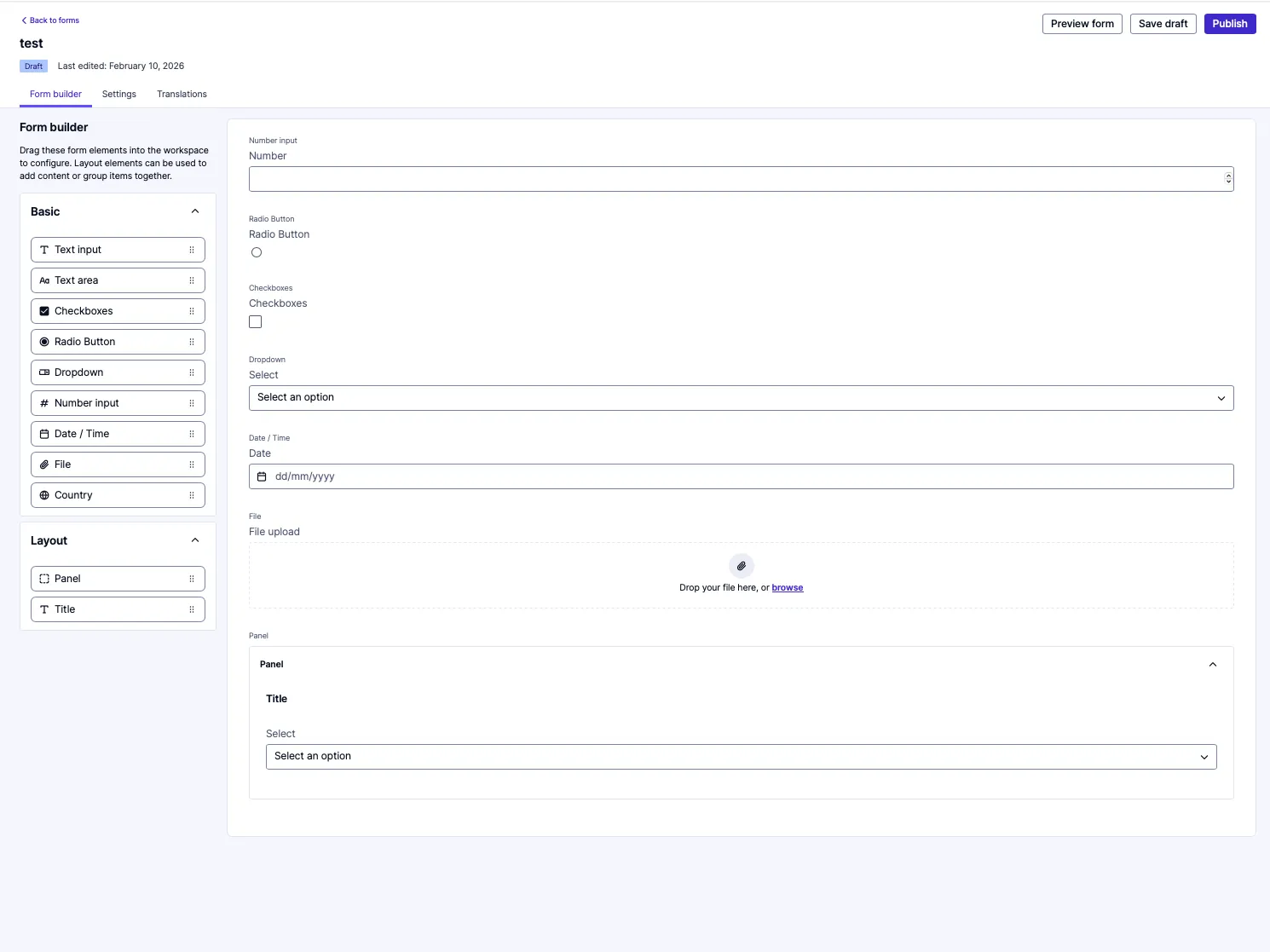 Screenshot of the Form.io builder implemented into the third party vetting software