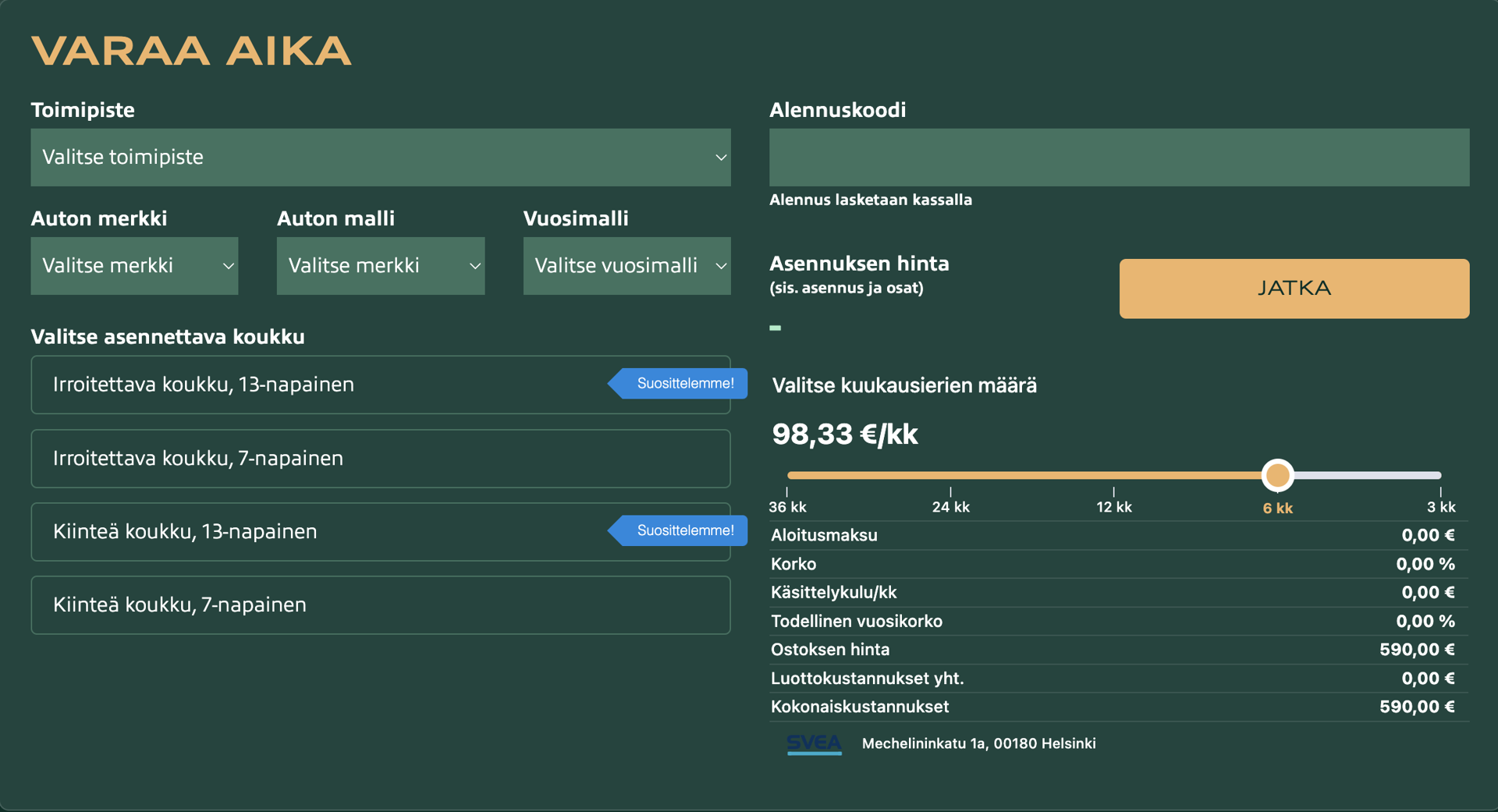 Booking and configurator flow for the Finnish market