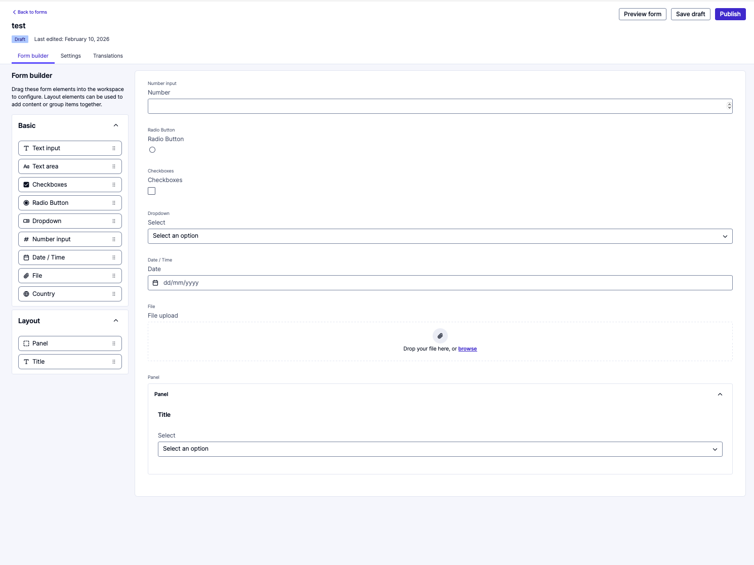 Screenshot of the Form.io builder implemented into the third party vetting software